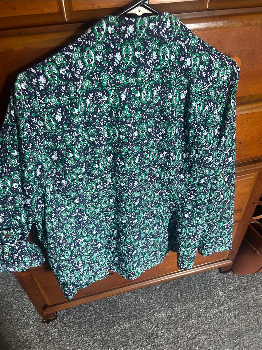 Michael Kors Navy and Green Floral Zip-Front blouse - Picture 5 of 5